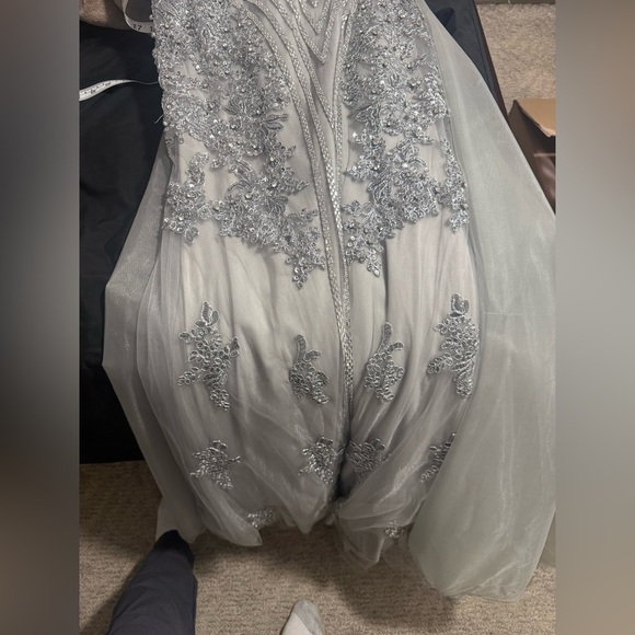 Andrea & Leo Couture
STYLE #MA103  Sz 10 Elegant Off-Shoulder Gray Evening Gown - Picture 17 of 17